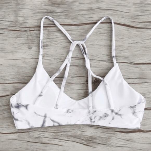 Bikini Top S Marble Print Criss Cross Strappy Back Sporty Padded Swimwear Sexy - Picture 3 of 6
